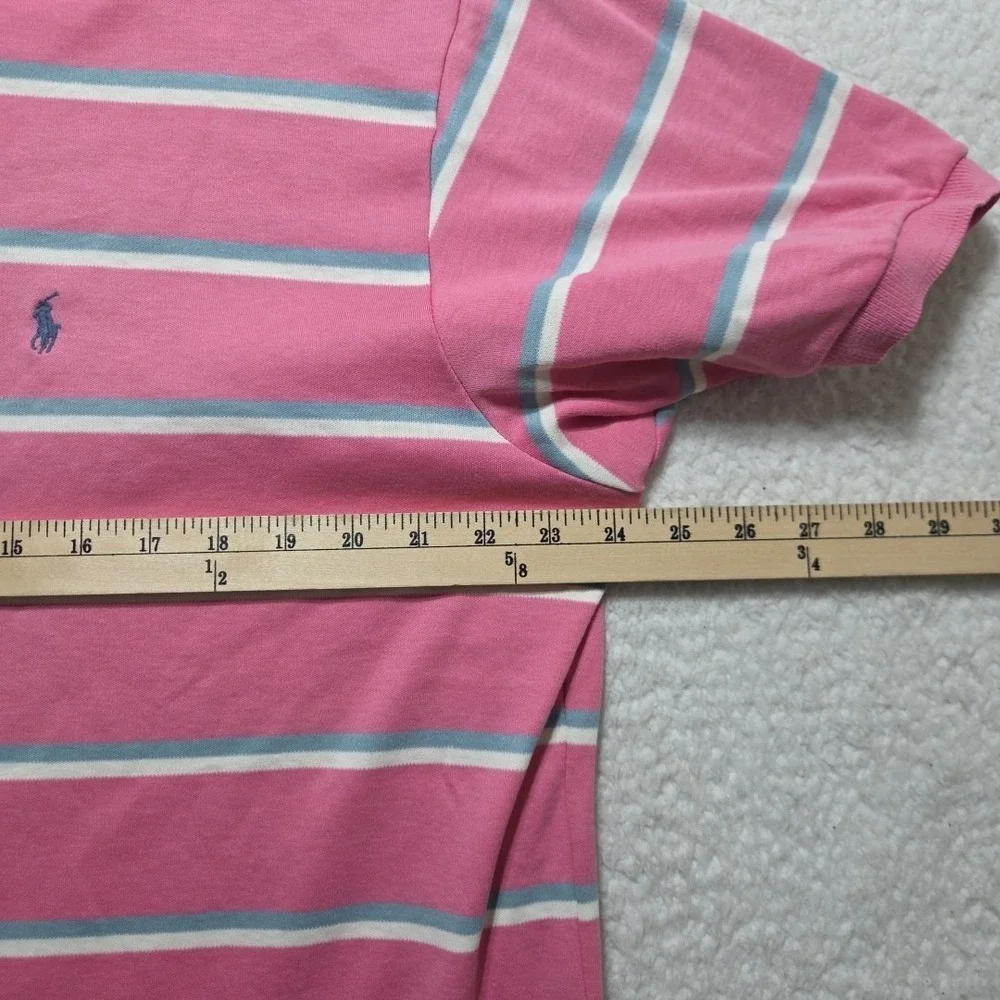 Vintage Polo Ralph Lauren Knit Polo Men's   XL Pink‎ White Striped Made In USA